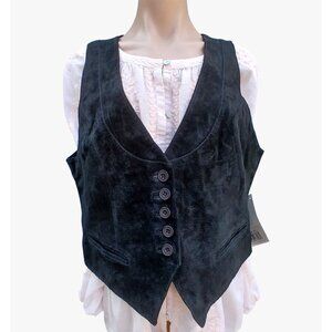 Scully Black Leather Womens Button Up Vest L Pockets Lined New Western Country